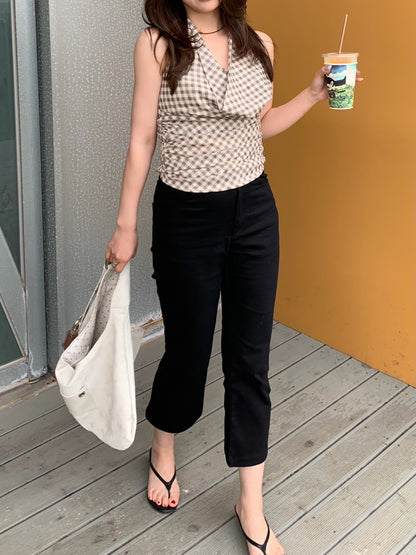 check holter neck blouse / 2color