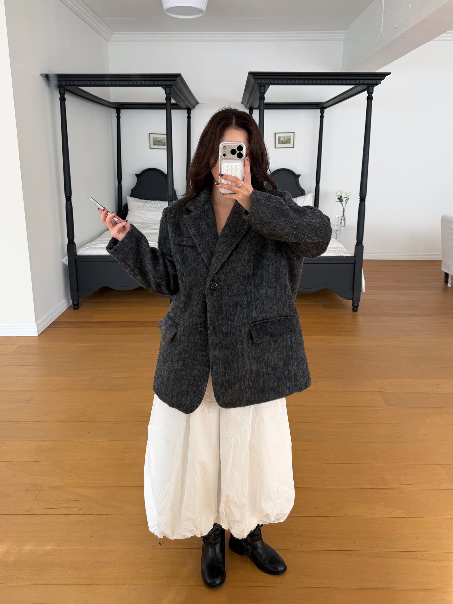 【予約】shaggy overfit jacket coat / ash black