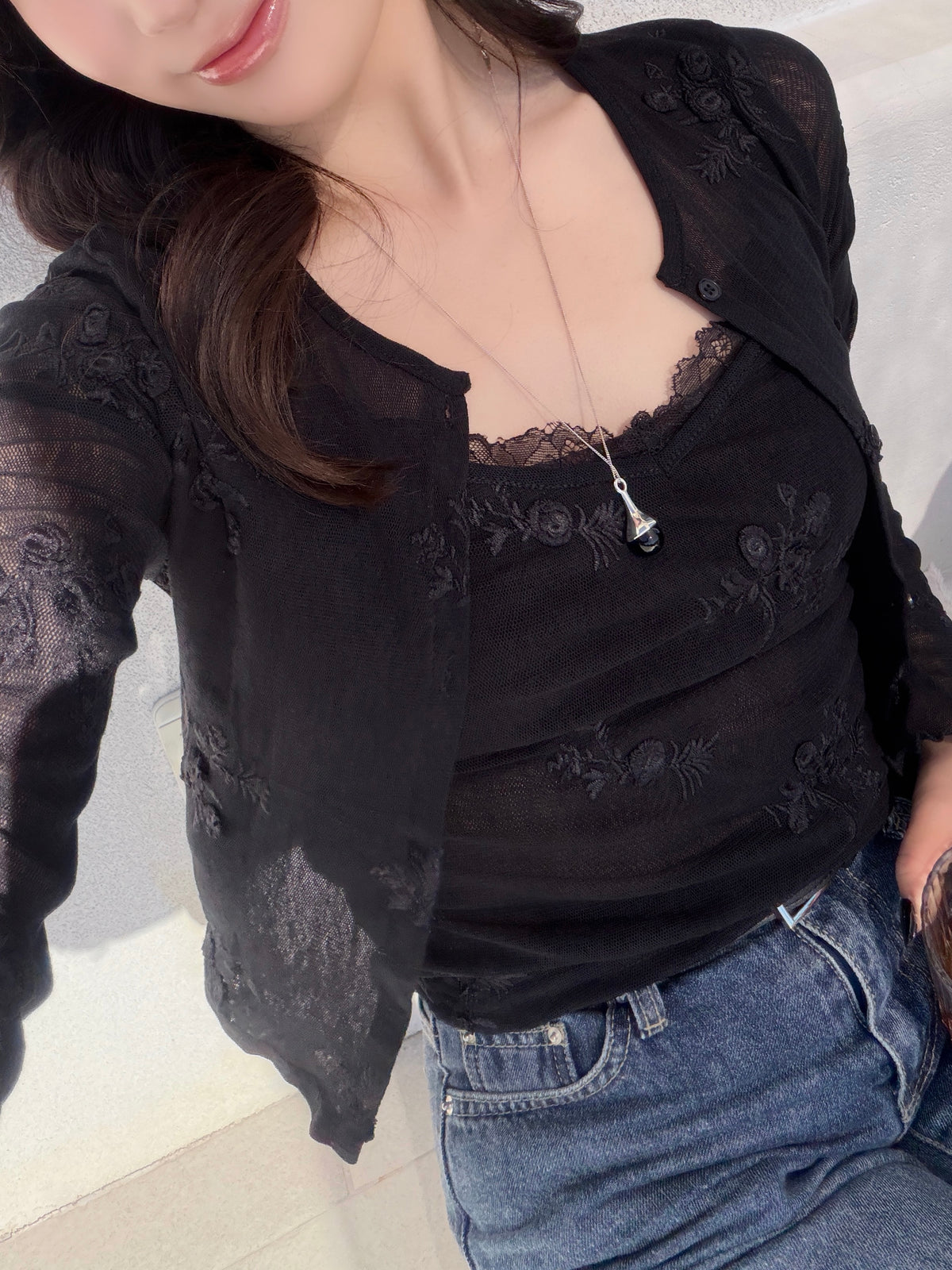 flower mesh cardigan set / 2color