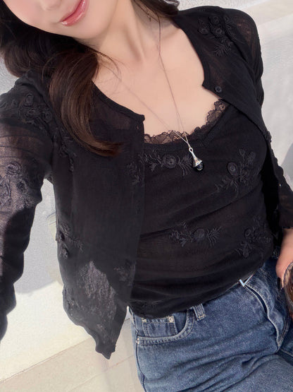flower mesh cardigan set / 2color