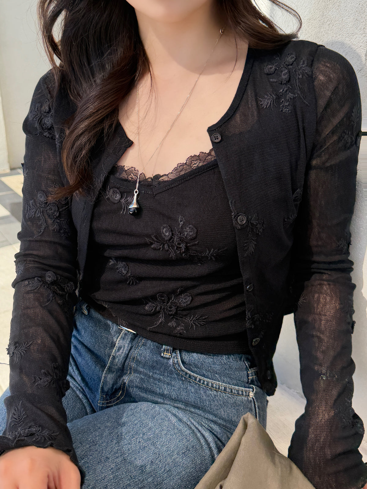 flower mesh cardigan set / 2color