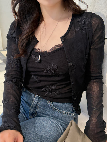 flower mesh cardigan set / 2color
