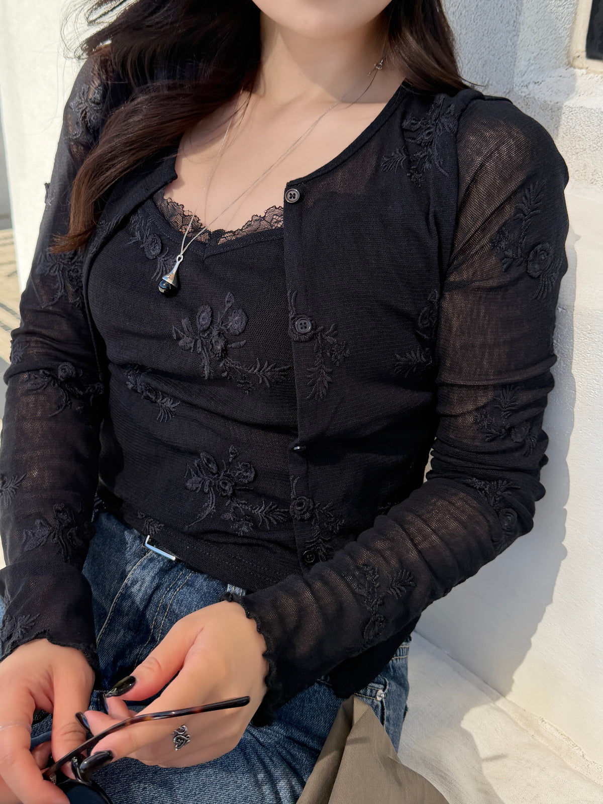 flower mesh cardigan set / 2color