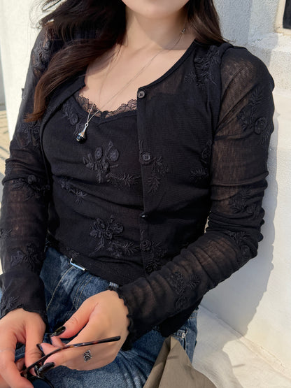 flower mesh cardigan set / 2color