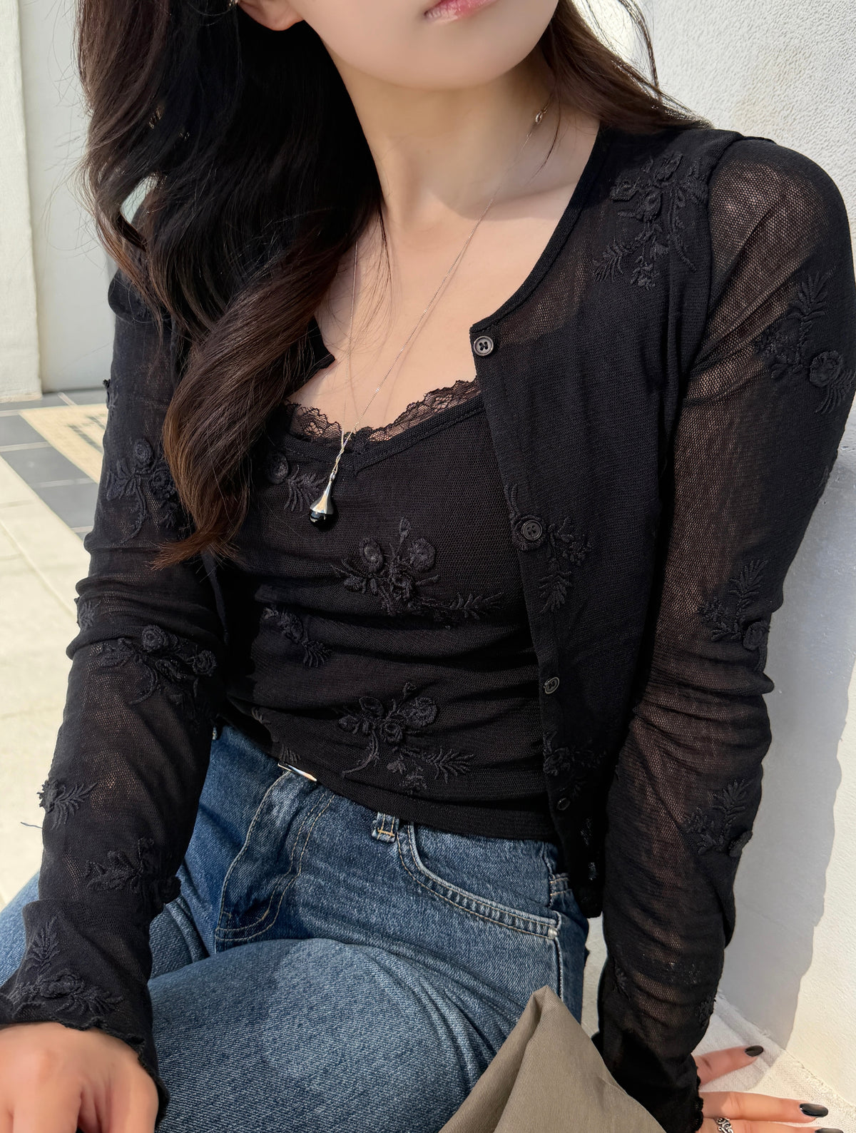 flower mesh cardigan set / 2color