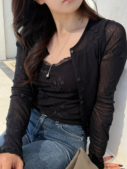 flower mesh cardigan set / 2color