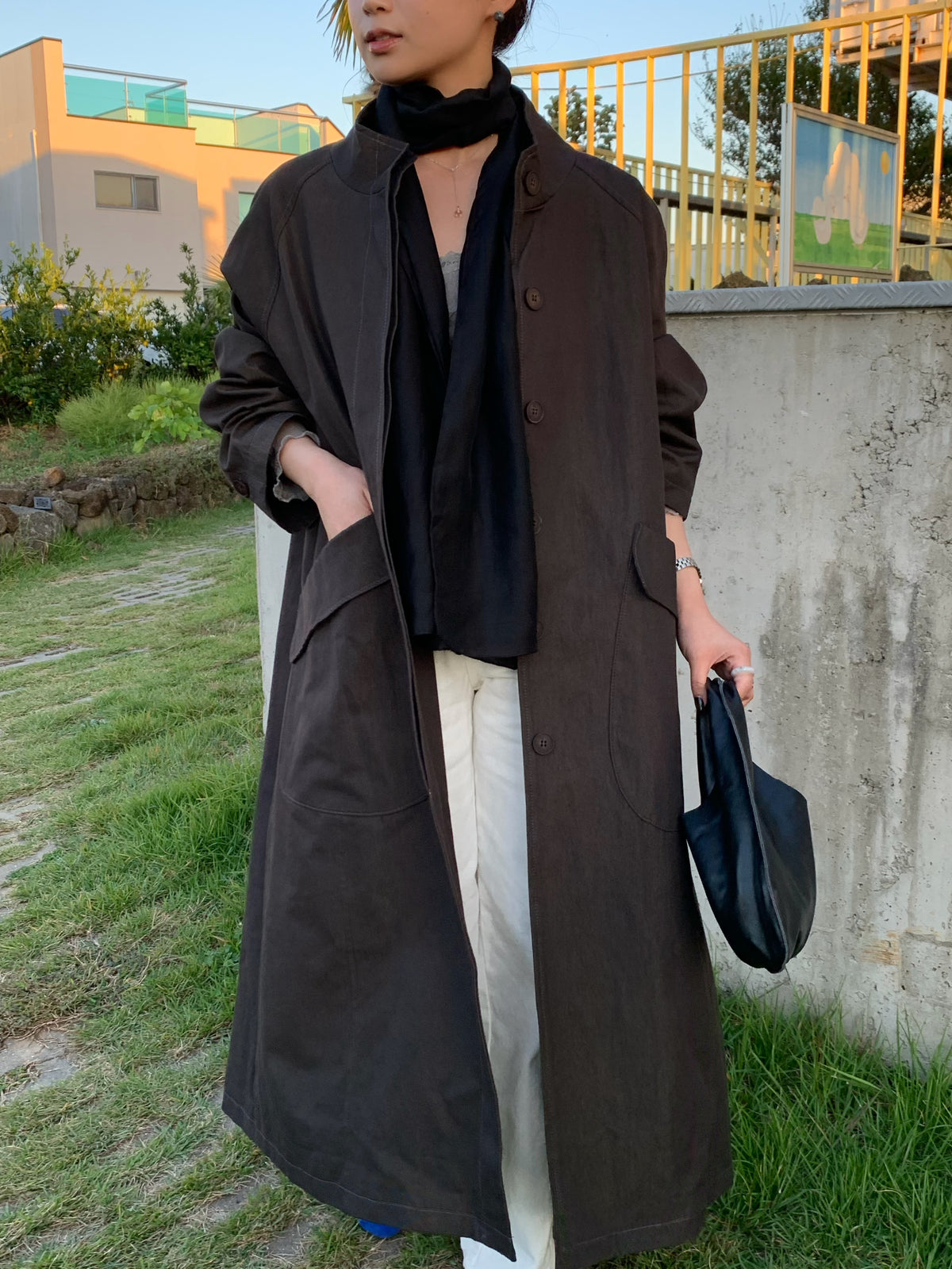 【送料無料】highneck over long coat / 2color