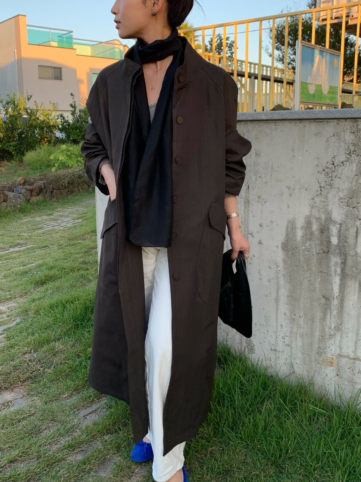 【送料無料】highneck over long coat / 2color