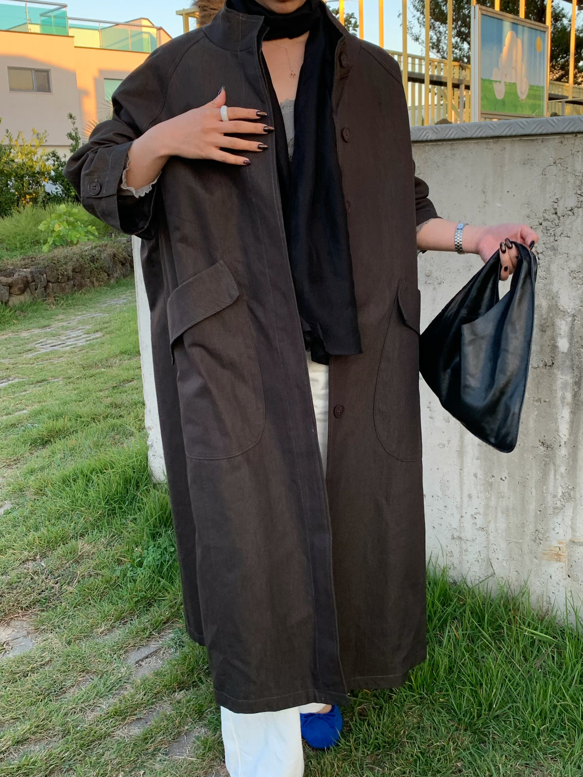 【送料無料】highneck over long coat / 2color