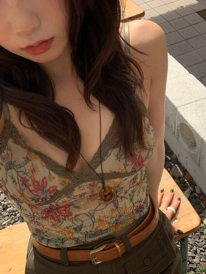 see-through flower pleats top / 2color