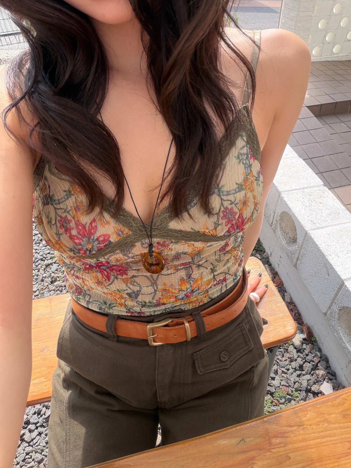 see-through flower pleats top / 2color
