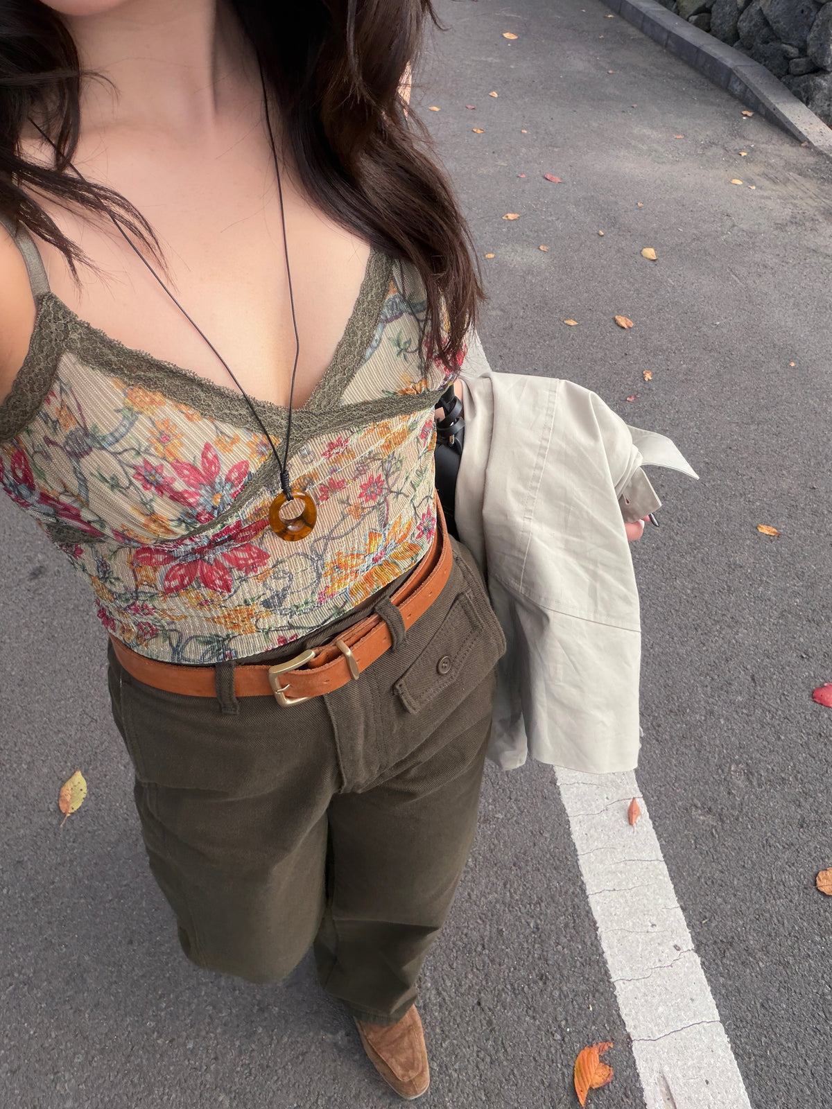 see-through flower pleats top / 2color
