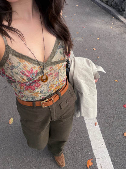 see-through flower pleats top / 2color