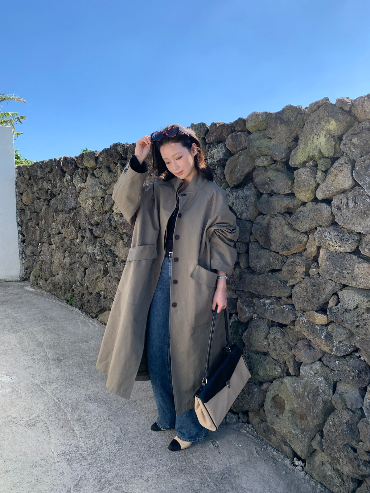 【送料無料】highneck over long coat / 2color