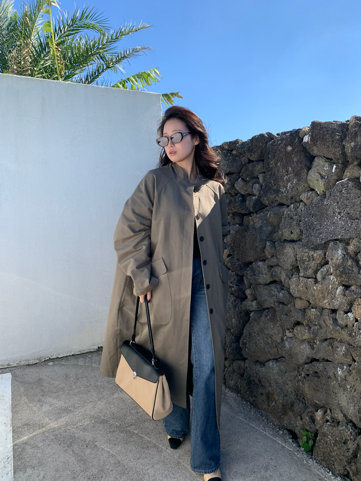 【送料無料】highneck over long coat / 2color