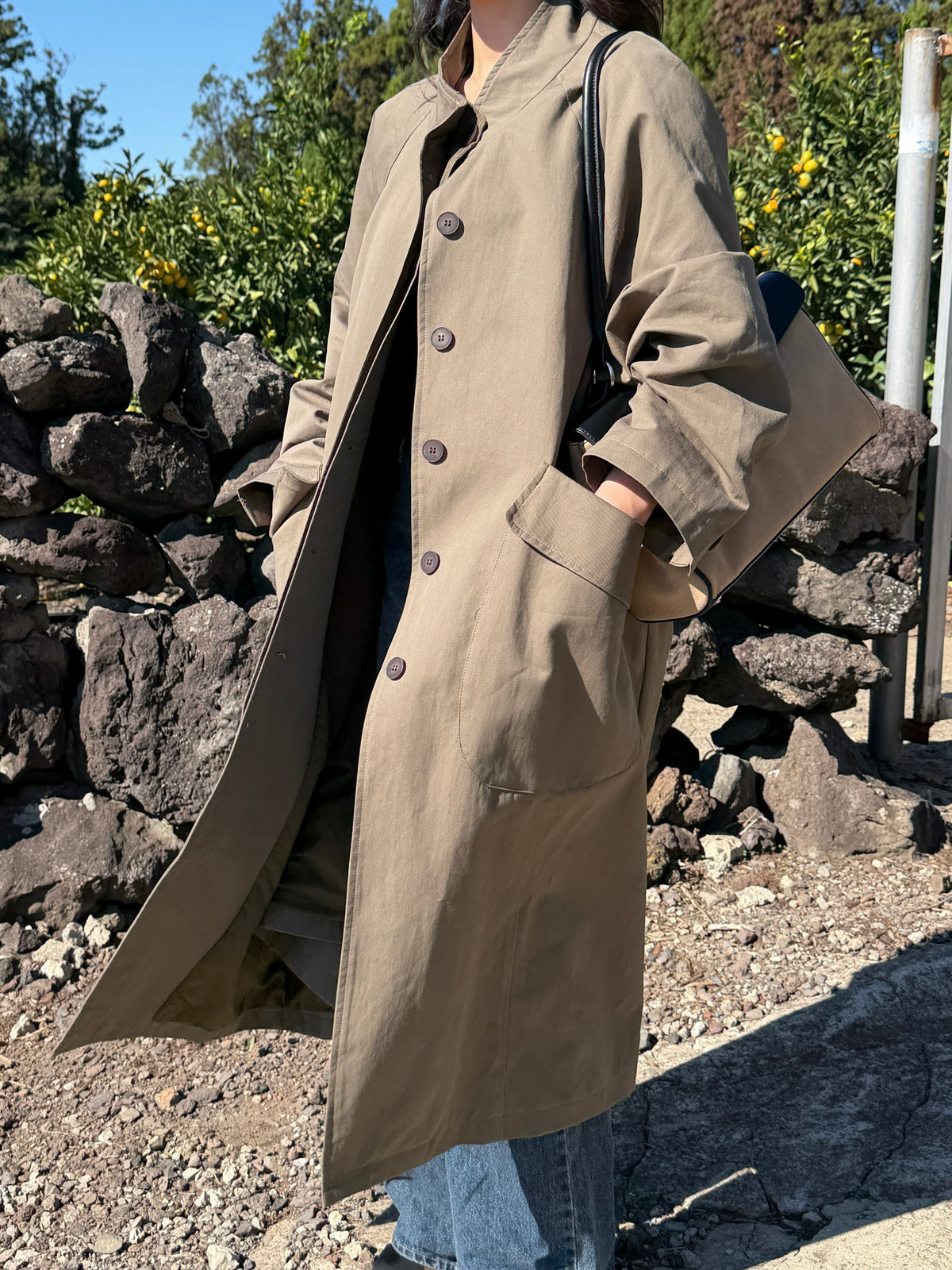 【送料無料】highneck over long coat / 2color