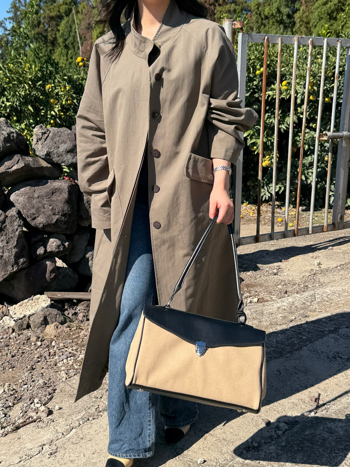 【送料無料】highneck over long coat / 2color