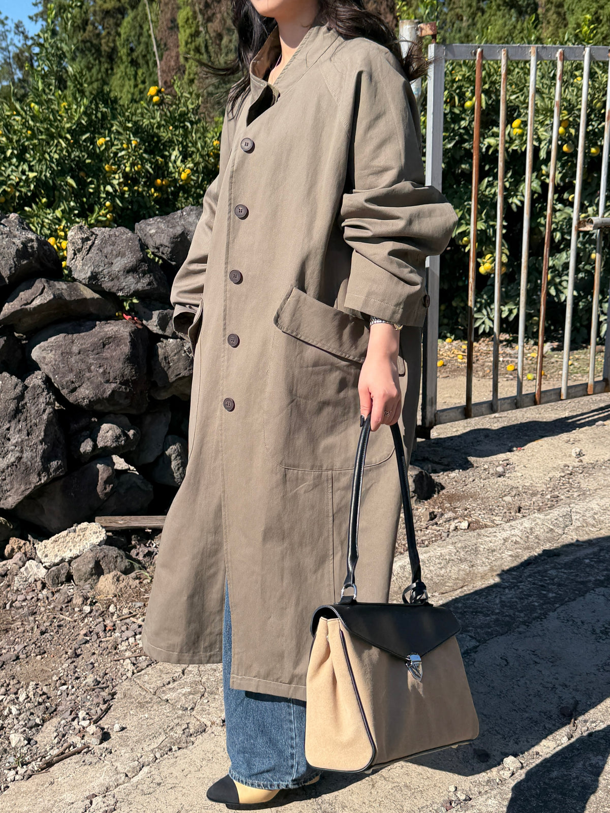 【送料無料】highneck over long coat / 2color