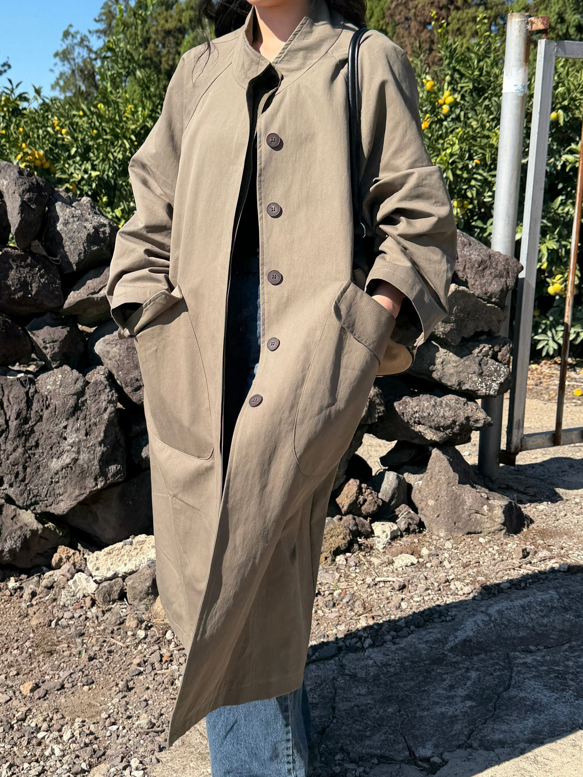 【送料無料】highneck over long coat / 2color