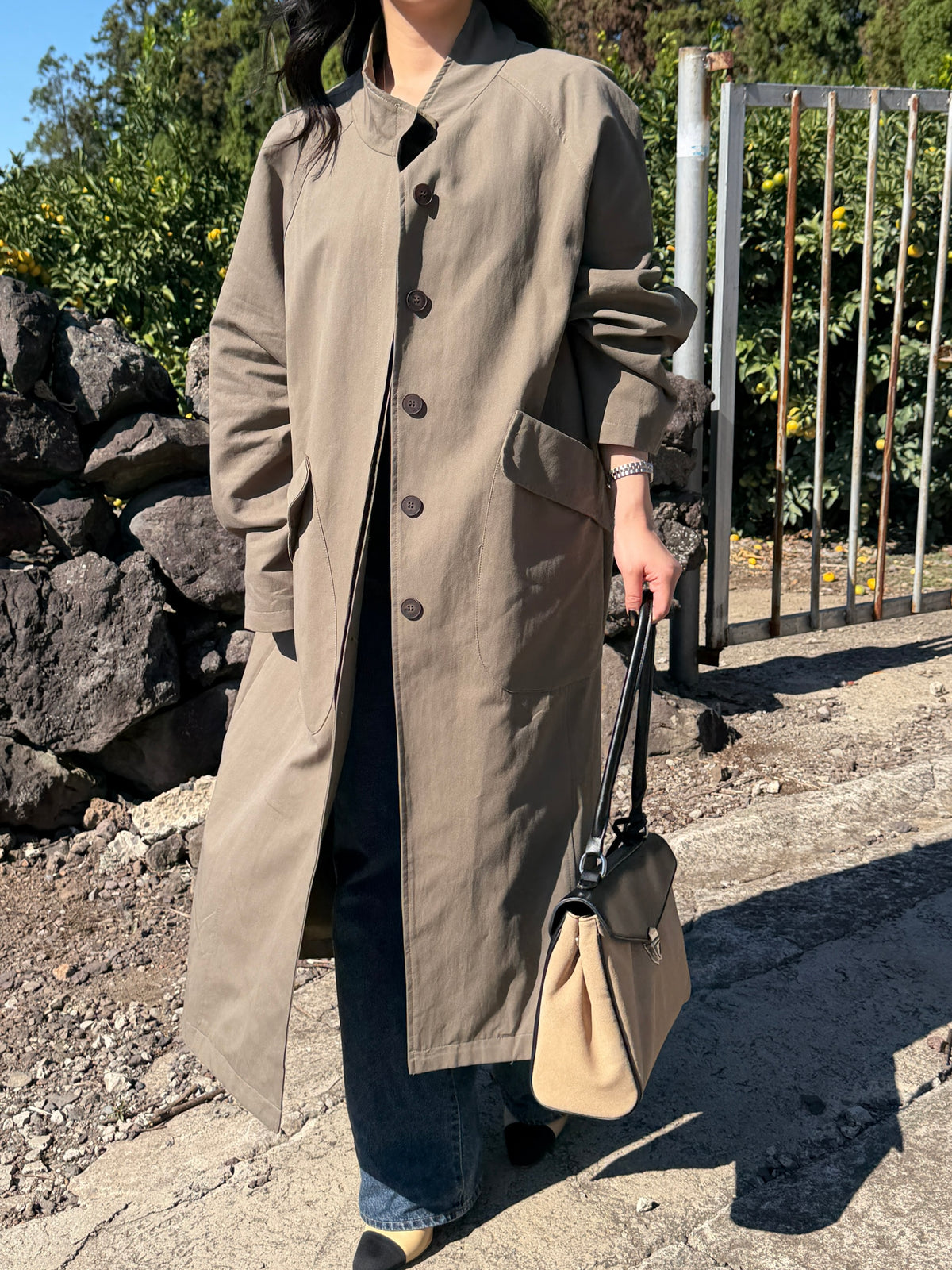 【送料無料】highneck over long coat / 2color