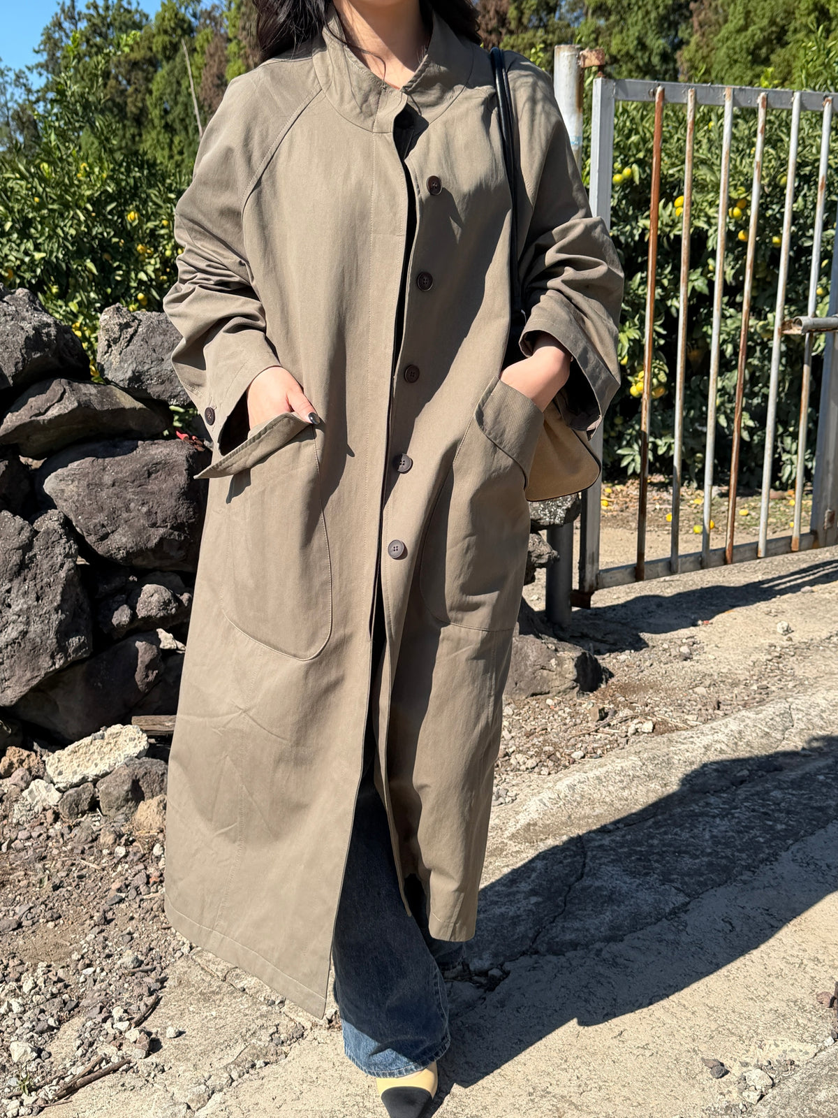【送料無料】highneck over long coat / 2color