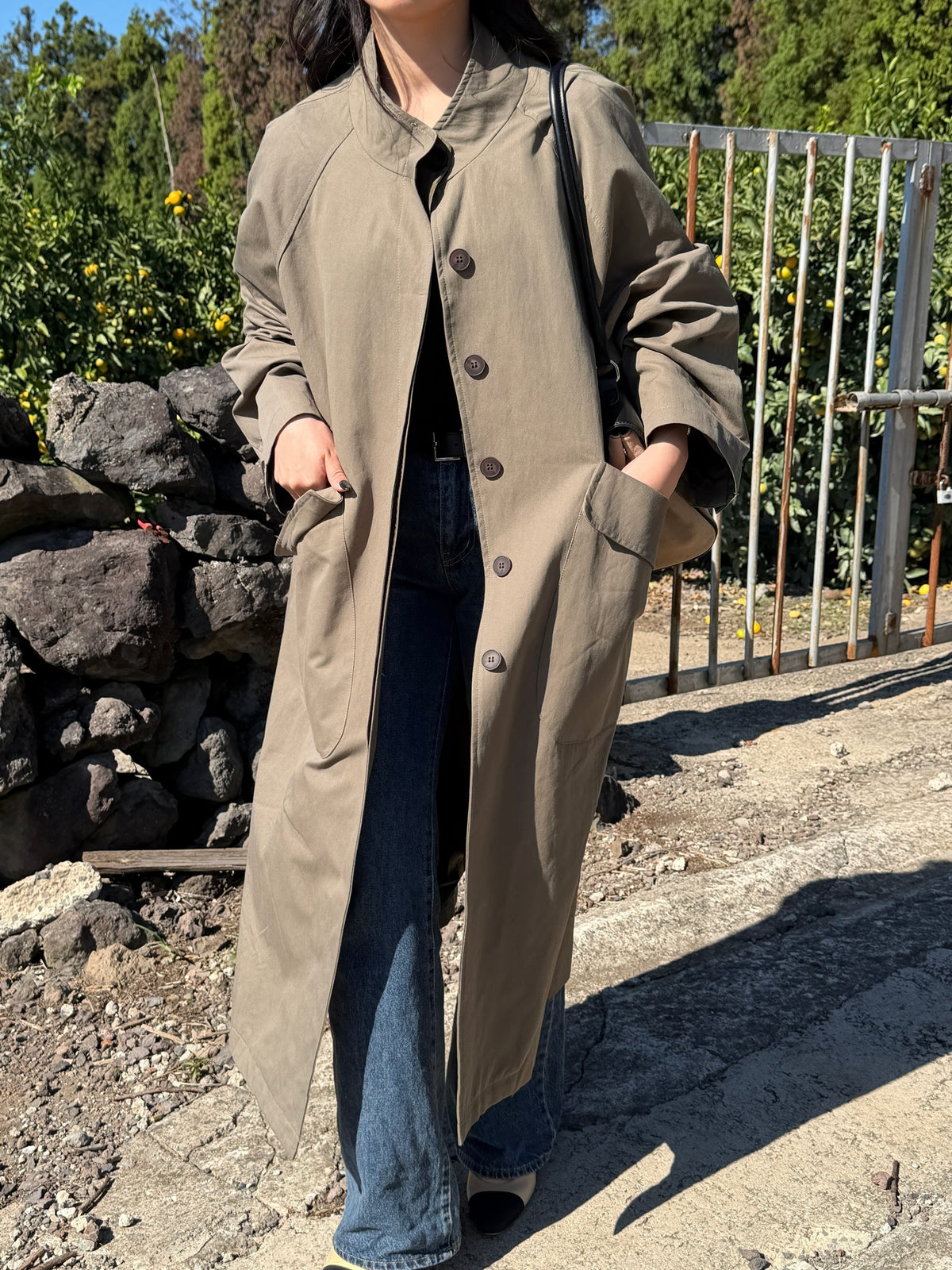 【送料無料】highneck over long coat / 2color