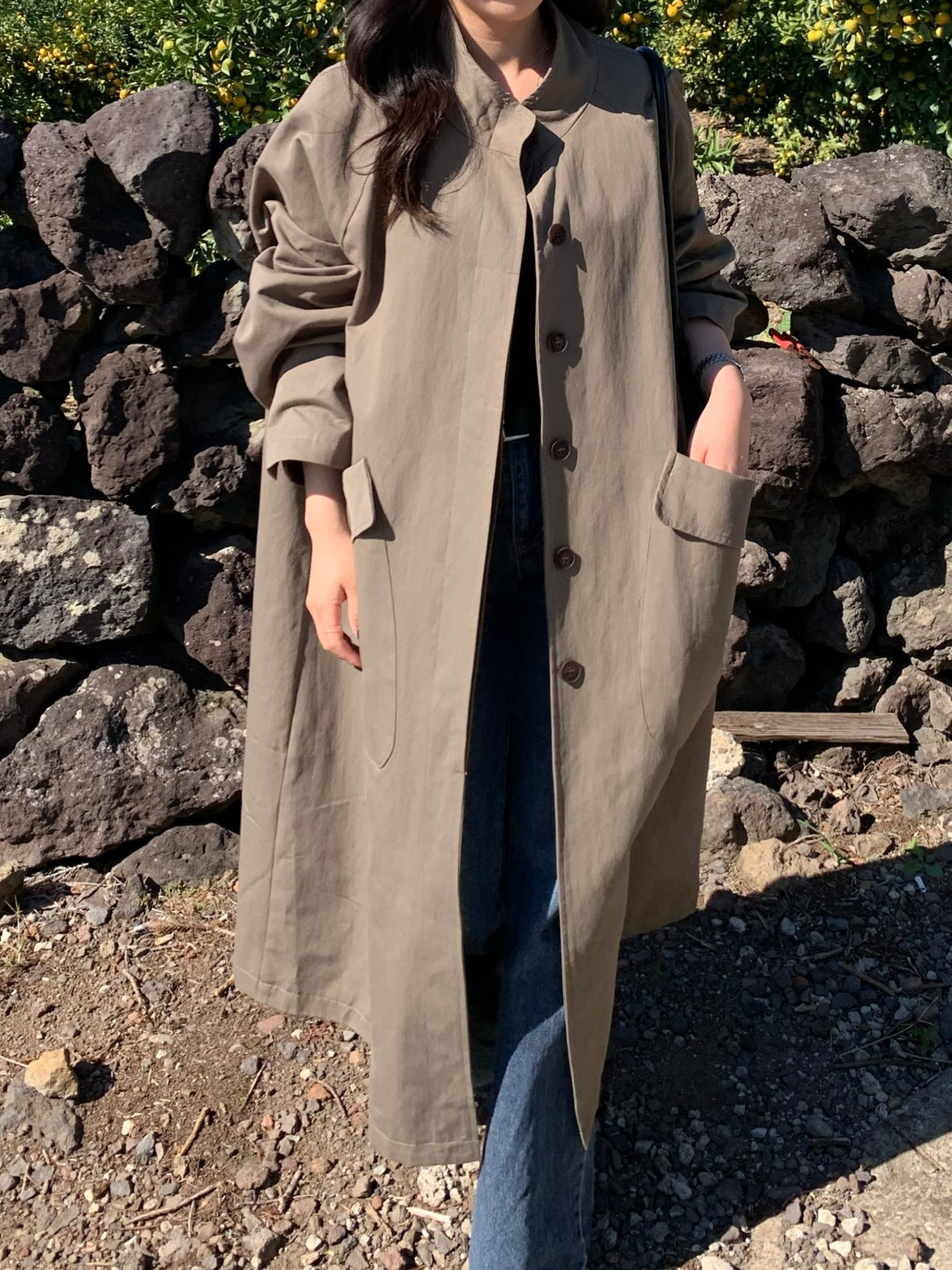 【送料無料】highneck over long coat / 2color