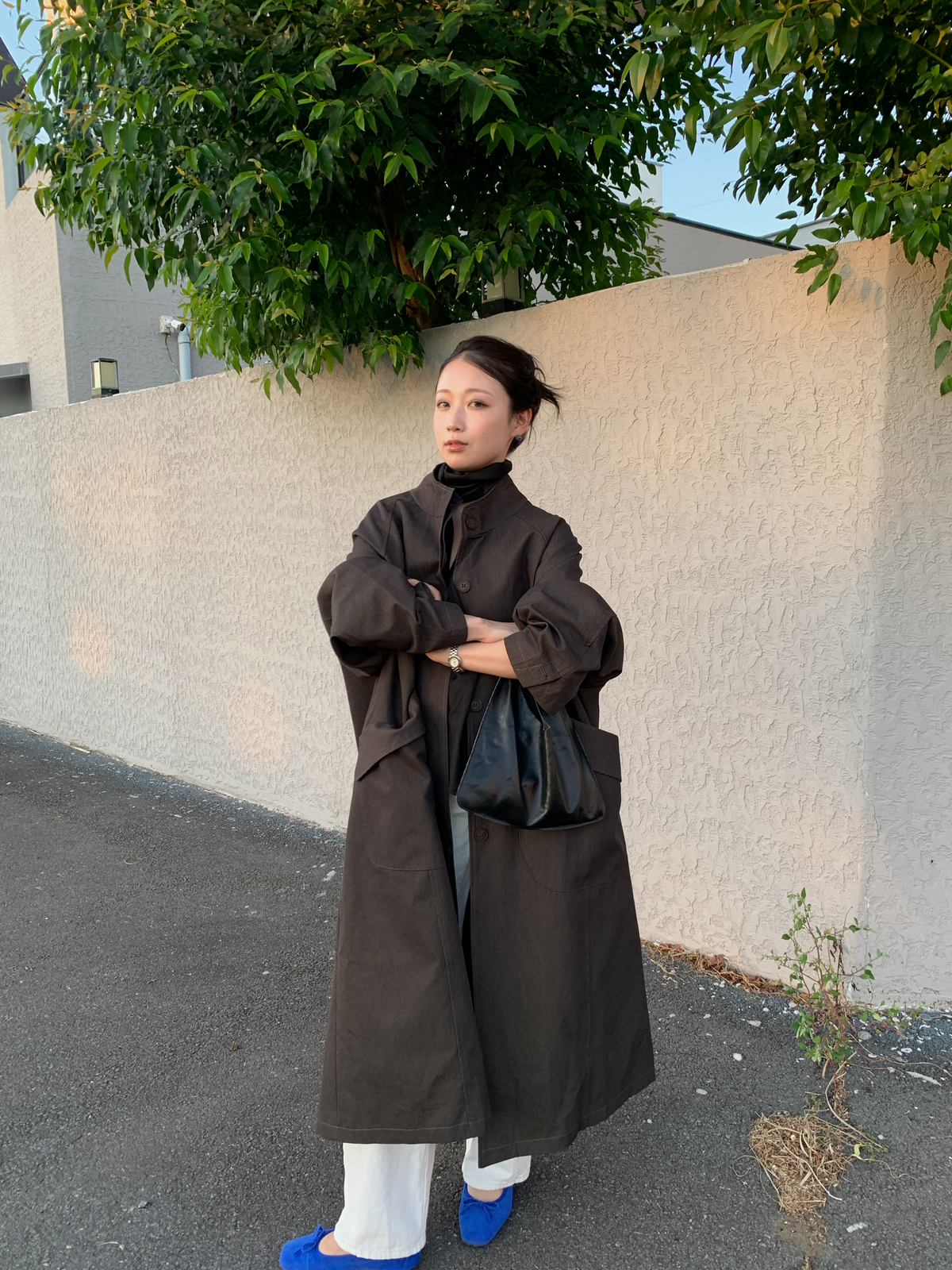 【送料無料】highneck over long coat / 2color