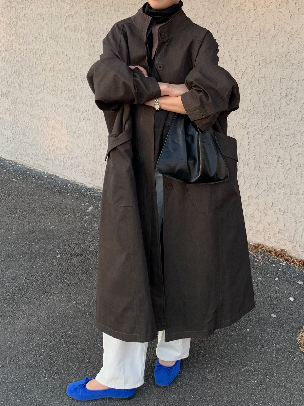 【送料無料】highneck over long coat / 2color