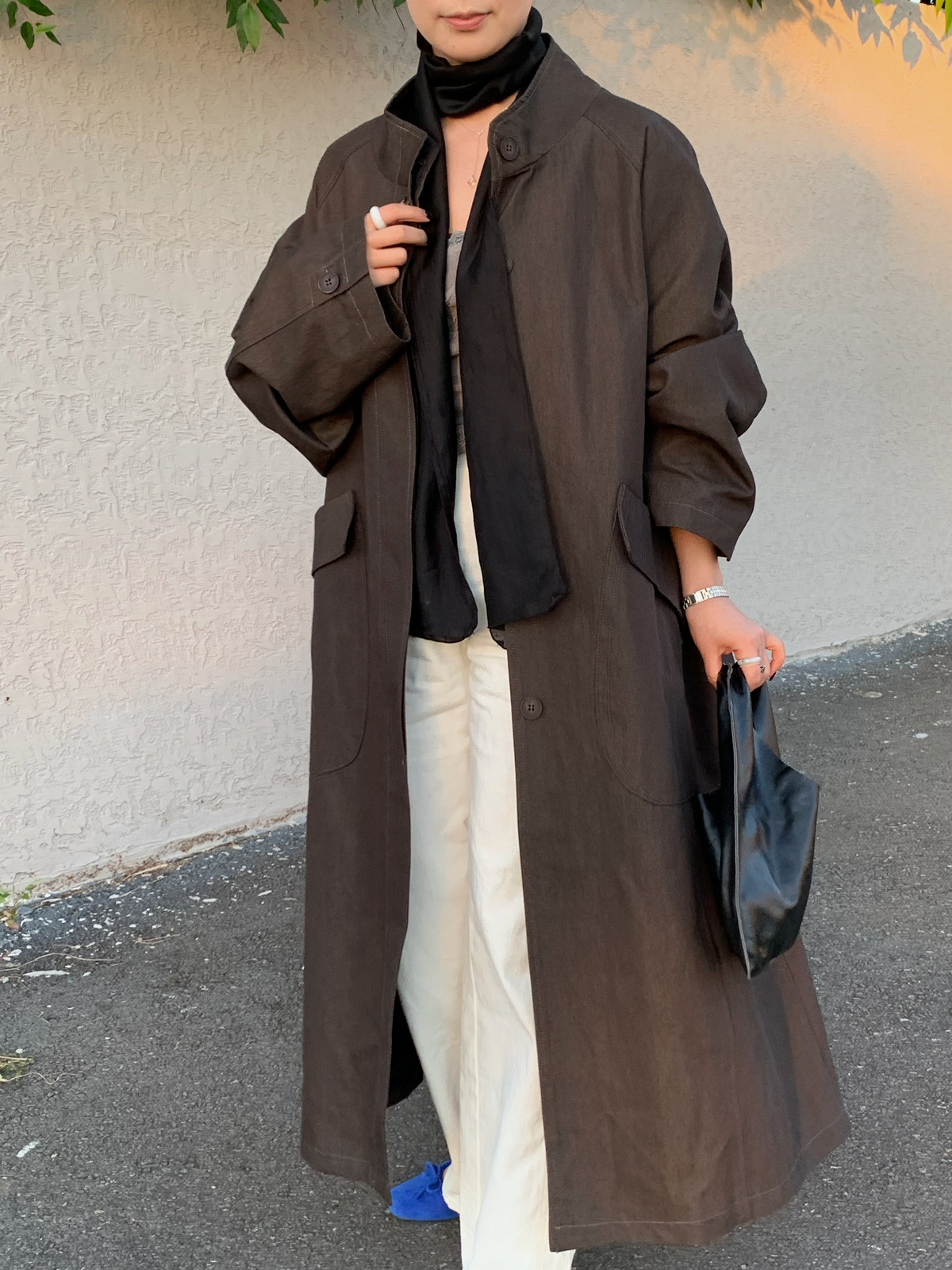 【送料無料】highneck over long coat / 2color