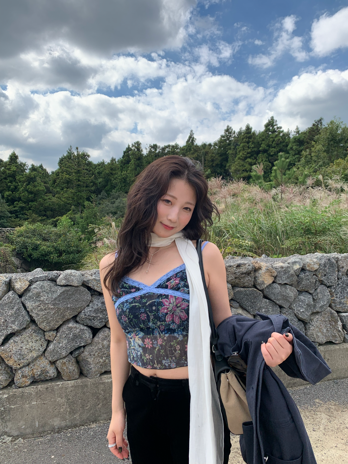 see-through flower pleats top / 2color