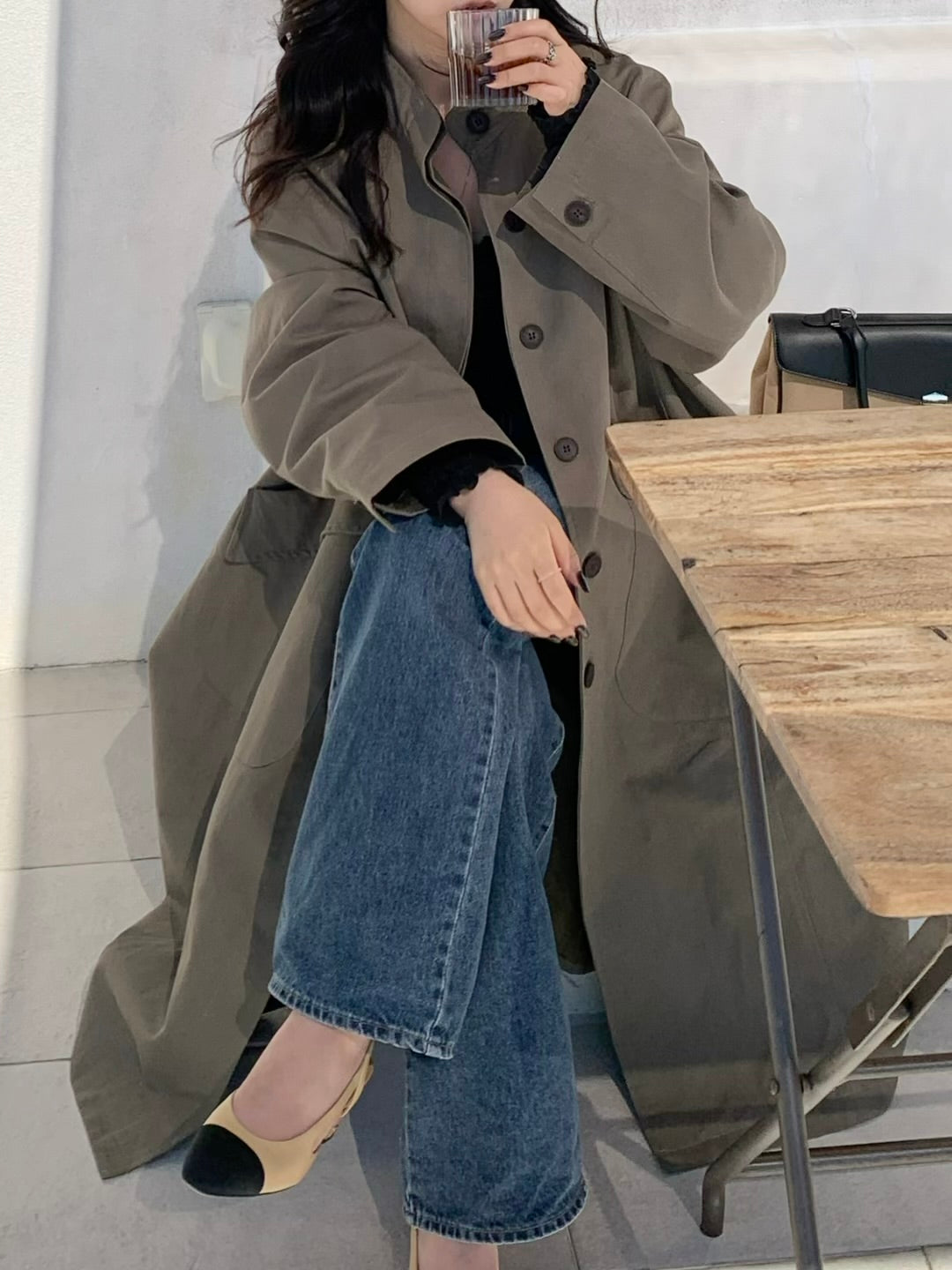 【送料無料】highneck over long coat / 2color